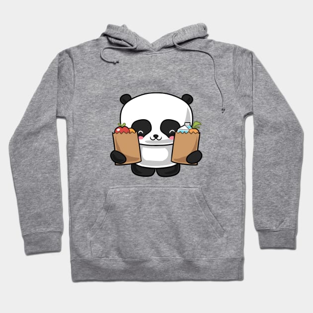 Kawaii panda doing groceries Hoodie by Japanese Designs